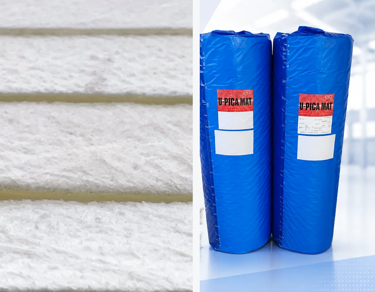 U-PICA MAT: mặt cắt các lớp mat thực tế và cuộn hàng